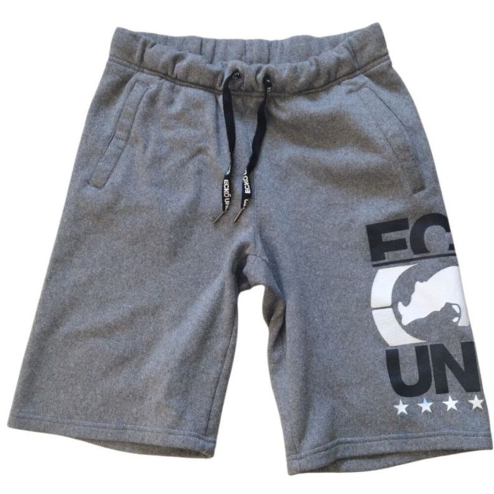 ECKO UNLTD Shorts Men's S Gray Fleece Side Logo With Pockets Pull On 11" Inseam